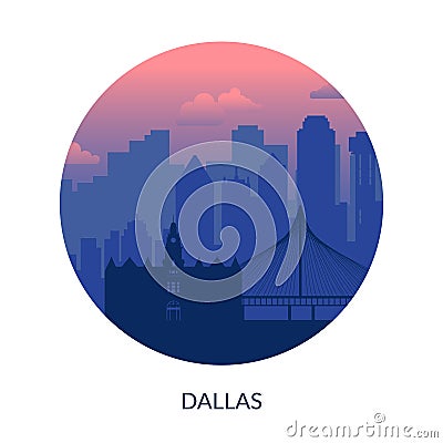 Dallas, USA famous city scape view background. Vector Illustration