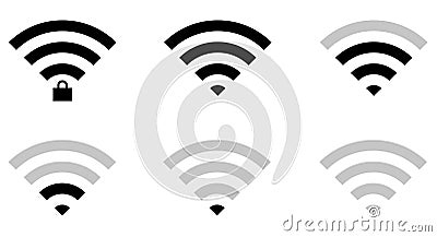 WiFi icons black inside with different connections Vector Illustration