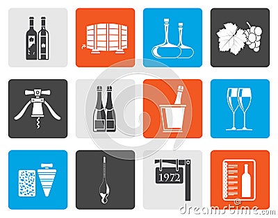 Flat Wine and drink Icons Vector Illustration