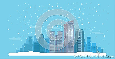 Flat winter Cityscape with buildings Vector Illustration