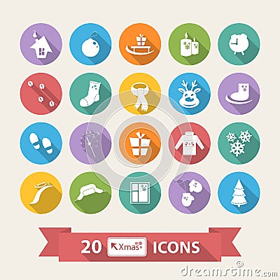 Flat Winter icons set with long shadow Vector Illustration