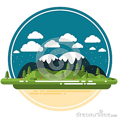 Flat Winter Landscape Vector Illustration