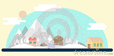 Flat winter landscape Vector Illustration