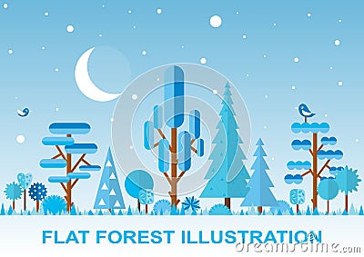 Flat winter vector forest illustration Vector Illustration