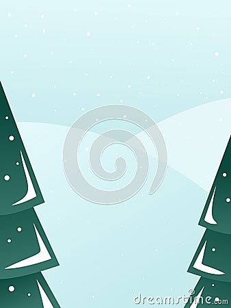 Flat winter vector landscape with trees and hills Vector Illustration