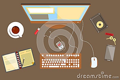 Flat Workplace Design Vector Illustration