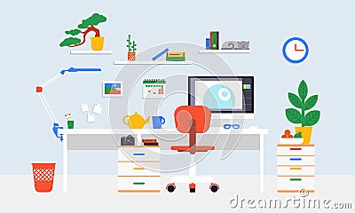 Flat Workspace Concept Vector Illustration