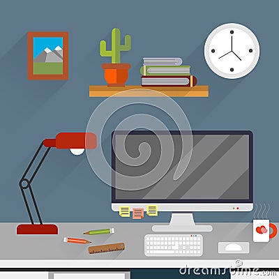 Flat workspace illustration Cartoon Illustration