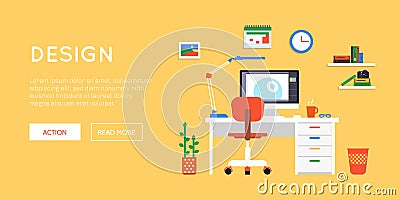 Flat Workspace Site Template Vector Illustration