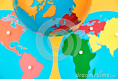 Flat world map, brightly colored montessori educational material Stock Photo