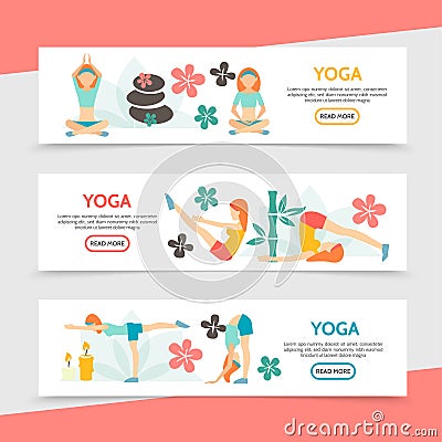 Flat Yoga Horizontal Banners Vector Illustration