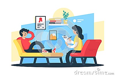 Flat young man and woman therapist with tablet. Vector Illustration