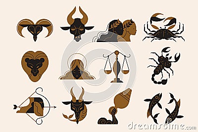 Flat zodiac sign set Vector illustration. Vector Illustration