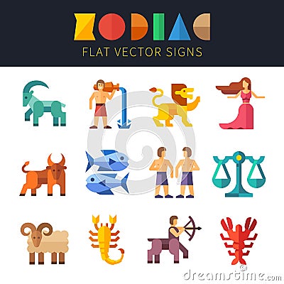 Flat zodiac signs, astrology Vector Illustration