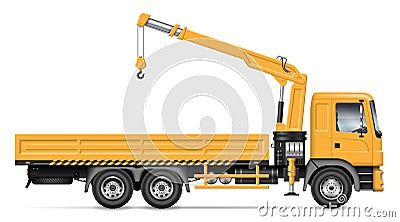 Flatbed truck with crane side view vector illustration Vector Illustration