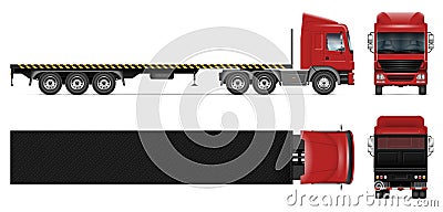 Flatbed truck vector mockup side, front, back, top view Vector Illustration