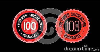 100 percent Customer Satisfy Guarantee Label Stamp Seal Vector Flat style Red Color. Satisfaction tag design. Vector Illustration