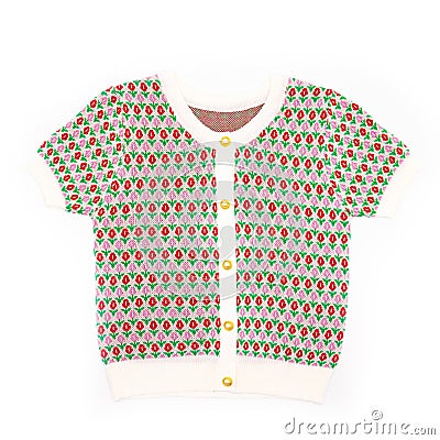 Flatlay Square frame Pink and Red Tulip Pattern on Short sleeve T shirt cardigan for women show with white background Stock Photo