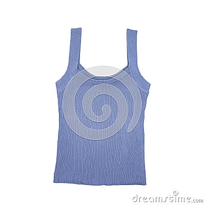 Flatlay topview of Lying blue grey vest Tank top for women show with white background. Clipping Path Stock Photo