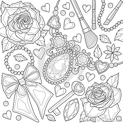 Flatley with necklace and roses.Coloring book antistress for children and adults. Vector Illustration