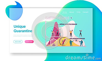 Flatten the Curve of Coronavirus Pandemic Landing Page Template. Tiny Characters at Data Charts Presenting Vector Illustration