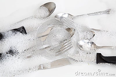 Flatware cleaning Stock Photo