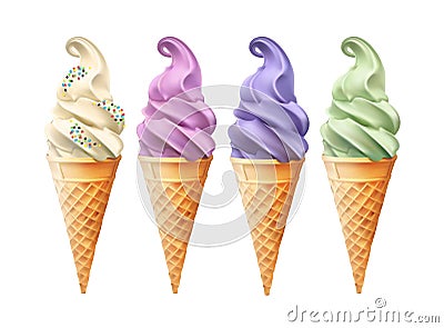 Flavored cone ice cream bar set realistic dessert snack food Vector Illustration