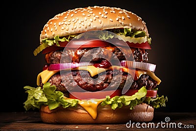 Flavorful american burger food. Generate Ai Stock Photo