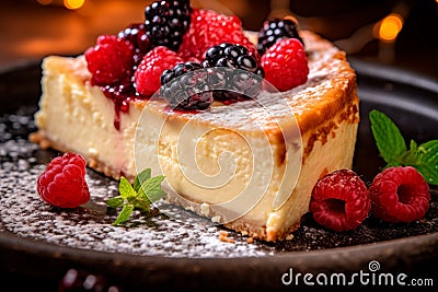 Flavors of Italy: Ricotta Cheesecake Infused with Citrus Zest and Delicate Ricotta Cream Stock Photo