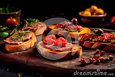 Flavors Unleashed: Discover the Delight of Crostini, the Art of Toasted Bread Stock Photo