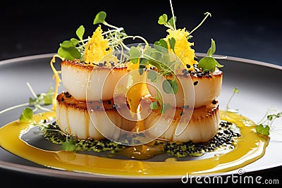 Flavorsome Scallop dish served plate. Generate Ai Stock Photo