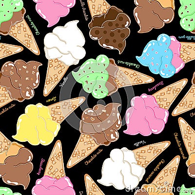 Flavoured ice creams in a seamless pattern Vector Illustration