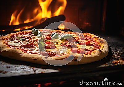 Flawless Fire-Baked Pizza: Mastering the Art of Perfectly Precis Stock Photo