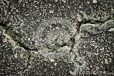 Flaws and defects give to weakness shown by cracked pavement. Imperfections and rough asphalt. rock Stock Photo