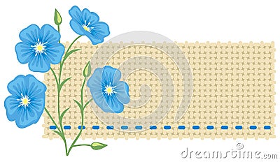 Flax flower and a piece of linen. Vector Illustration