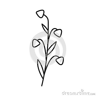 Flax grain, plant with kernel groats, line art icon. Linear sketch, outline spica plant for agriculture, cereal products Vector Illustration