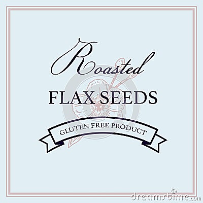 Flax logo template with hand drawn element. Vector illustration in sketch style. Design for linen products, seed, oil, packaging Vector Illustration