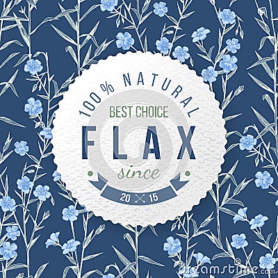 Flax round label with type design Vector Illustration