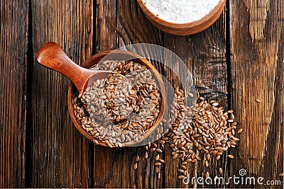 Flax seed and flour Stock Photo