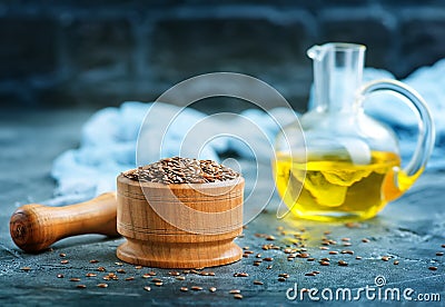 Flax seed and oil Stock Photo