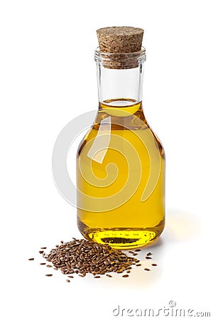 Flax seed oil and seeds Stock Photo