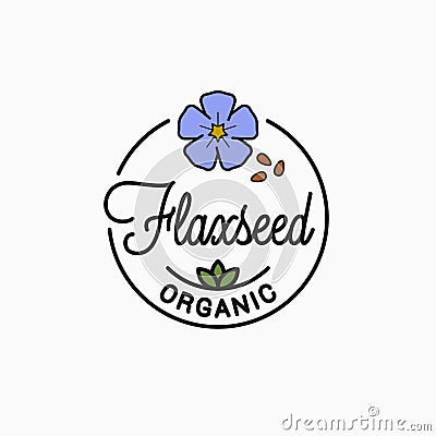 Flaxseed logo. Round linear of flaxseed flower Vector Illustration