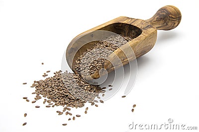 Flaxseeds in wooden scoop Stock Photo