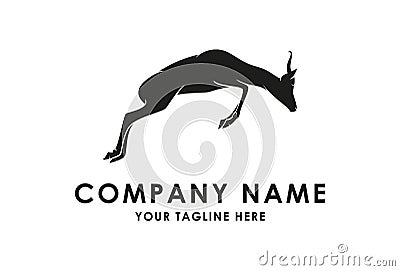 Black silhouette of graceful deer in jump with great antlers logo design Vector Illustration