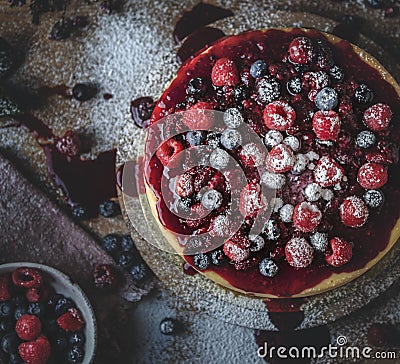 Flay lay of berries on cakes Stock Photo