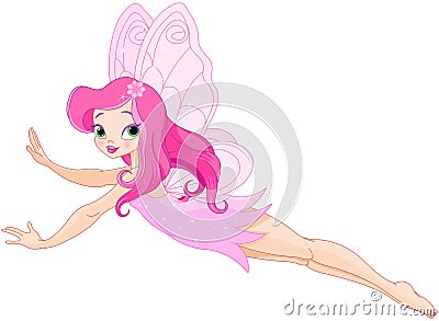 Flaying Pink Fairy Vector Illustration