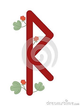 Fleece Scandinavia. Vector illustration of runes raido. The symbol of the letter Futhark. Spiritual esoteric. Fleece with leaves Cartoon Illustration