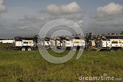 A fleet of mobile lighting towers. Editorial Stock Photo