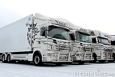 Fleet of Trucks in Winter Editorial Stock Photo