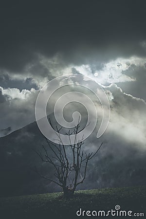 Fleeting moment moody weather in mountain Stock Photo